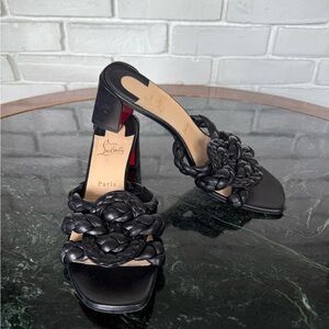 Christian Louboutin Black Braided Leather Mules
